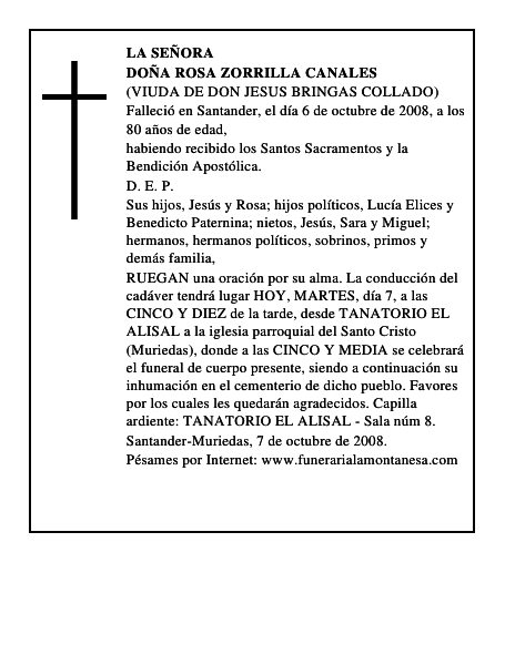 DOÑA ROSA ZORRILLA CANALES