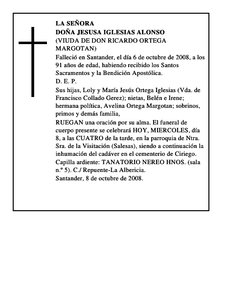 DOÑA JESUSA IGLESIAS ALONSO
