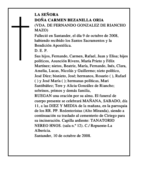 DOÑA CARMEN BEZANILLA ORIA