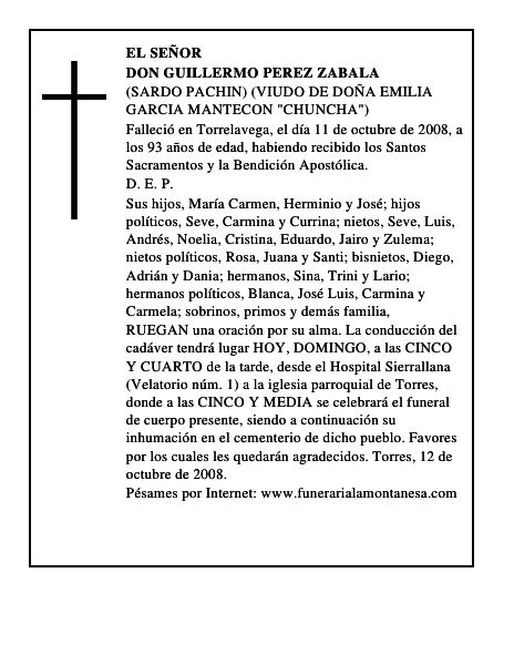DON GUILLERMO PEREZ ZABALA