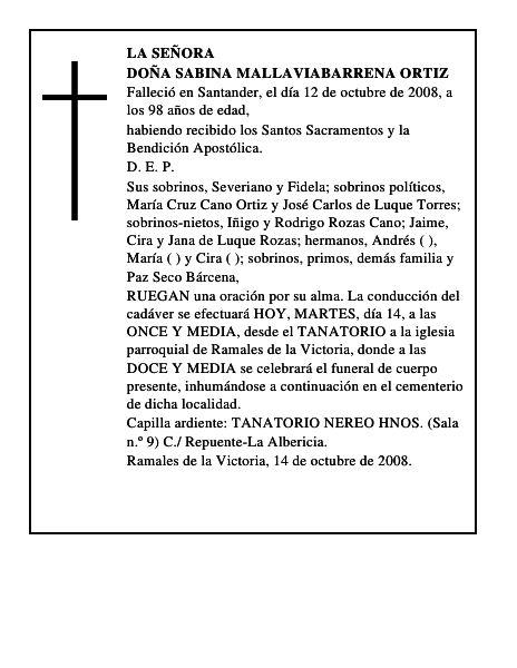 DOÑA SABINA MALLAVIABARRENA ORTIZ