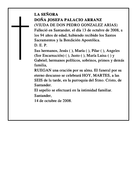 DOÑA JOSEFA PALACIO ARRANZ
