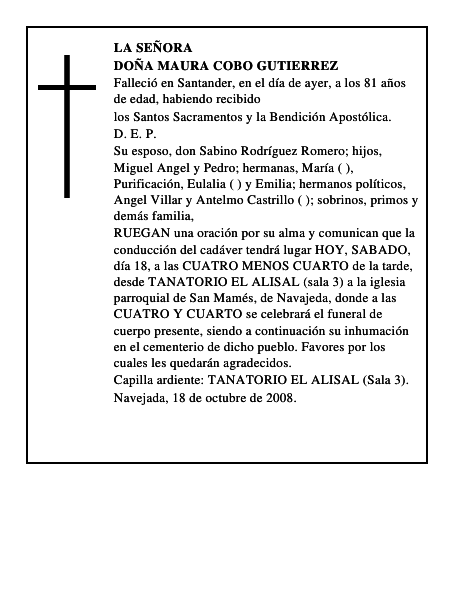 DOÑA MAURA COBO GUTIERREZ