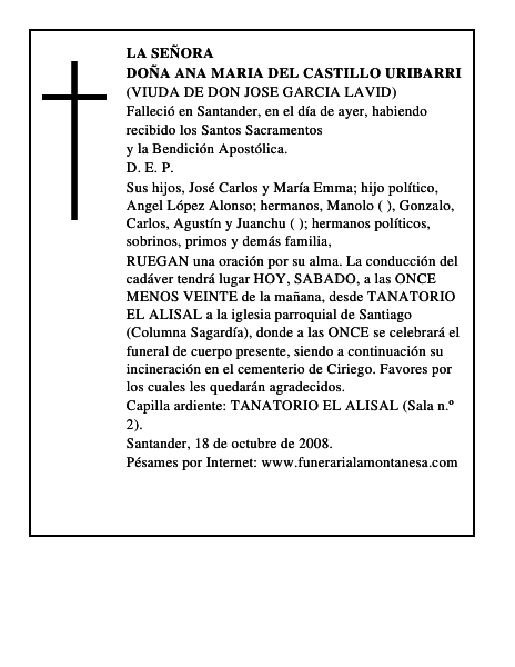 DOÑA ANA MARIA DEL CASTILLO URIBARRI