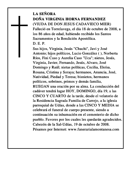 DOÑA VIRGINIA HORNA FERNANDEZ