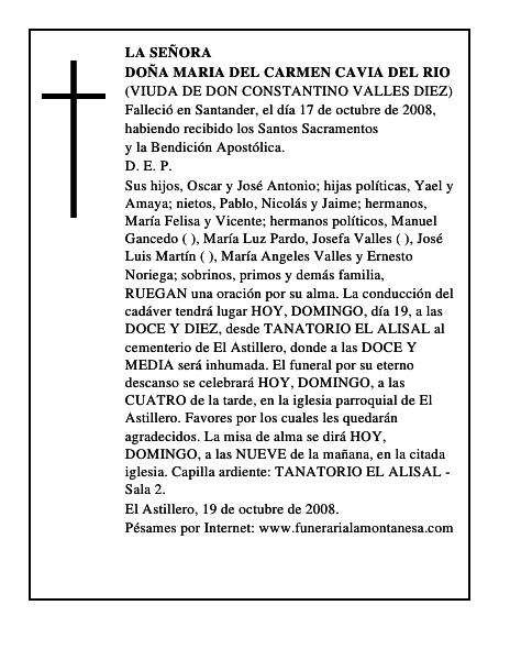 DOÑA MARIA DEL CARMEN CAVIA DEL RIO