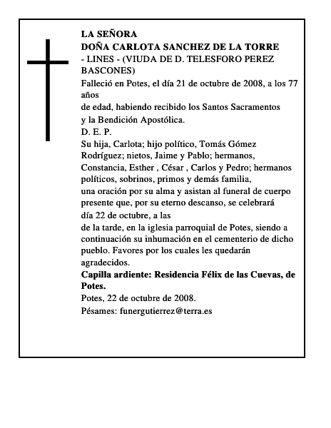 DOÑA CARLOTA SANCHEZ DE LA TORRE
