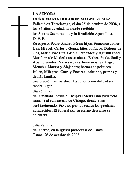 DOÑA MARIA DOLORES MAGNI GOMEZ