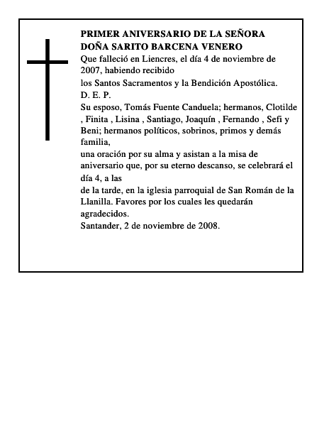 DOÑA SARITO BARCENA VENERO