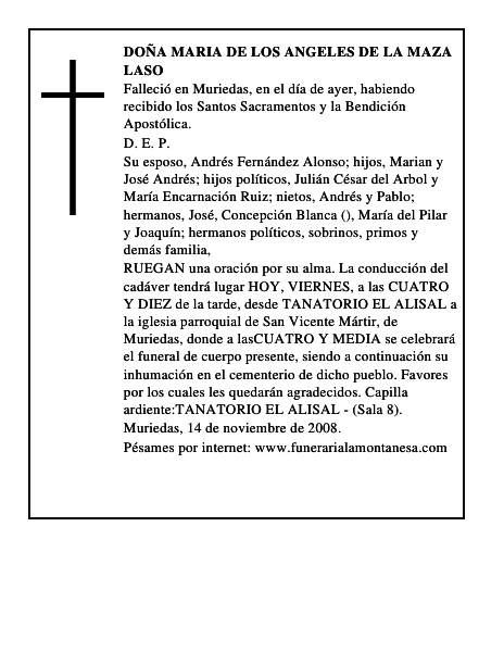 DOÑA MARIA DE LOS ANGELES DE LA MAZA LASO