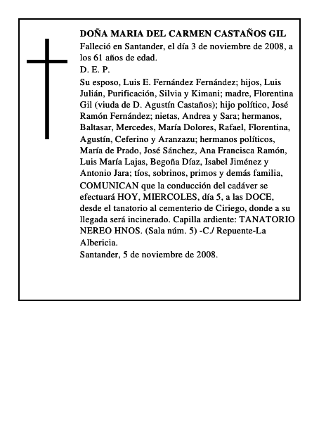 DOÑA MARIA DEL CARMEN CASTAÑOS GIL