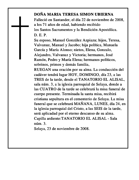 DOÑA MARIA TERESA SIMON UBIERNA