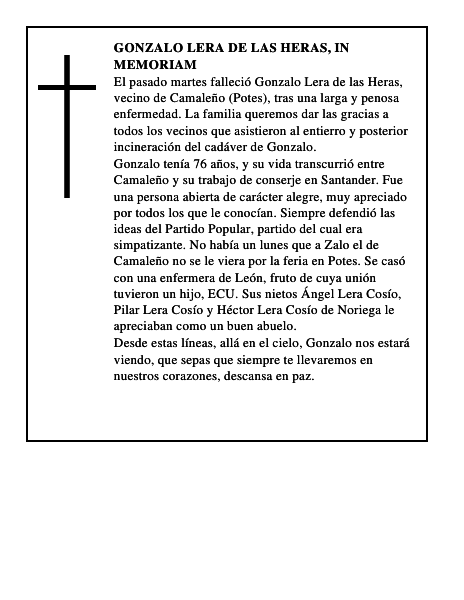 Gonzalo Lera de las Heras, in memoriam