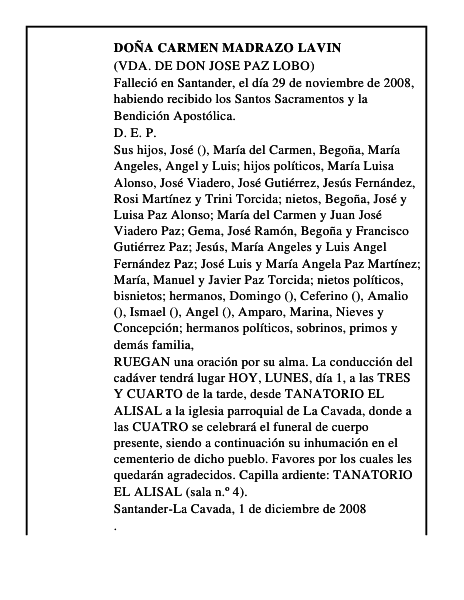 DOÑA CARMEN MADRAZO LAVIN