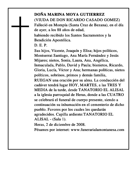 DOÑA MARINA MOYA GUTIERREZ