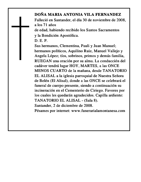 DOÑA MARIA ANTONIA VILA FERNANDEZ