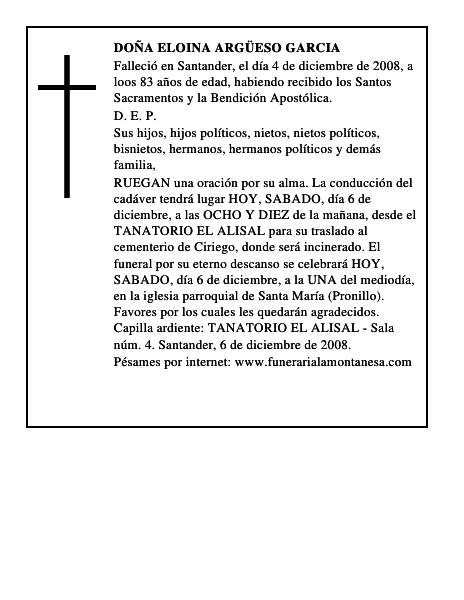 DOÑA ELOINA ARGÜESO GARCIA