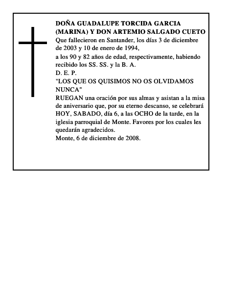DOÑA GUADALUPE TORCIDA GARCIA (MARINA) y DON ARTEMIO SALGADO CUETO