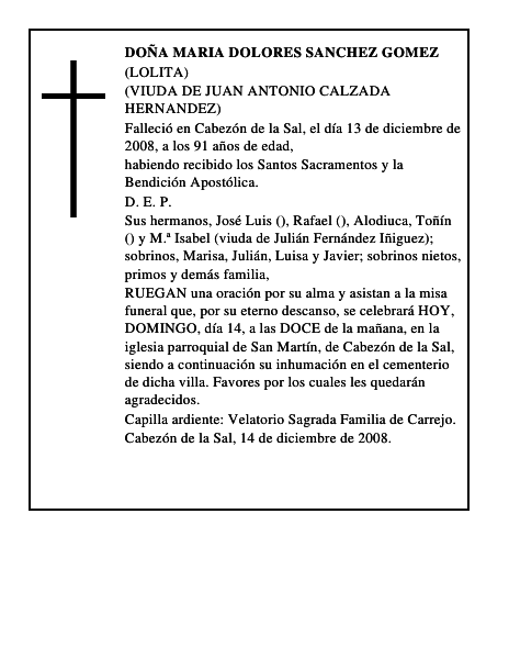 DOÑA MARIA DOLORES SANCHEZ GOMEZ