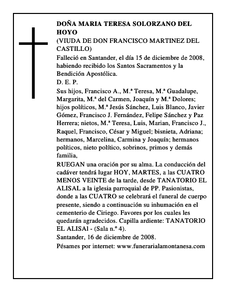 DOÑA MARIA TERESA SOLORZANO DEL HOYO