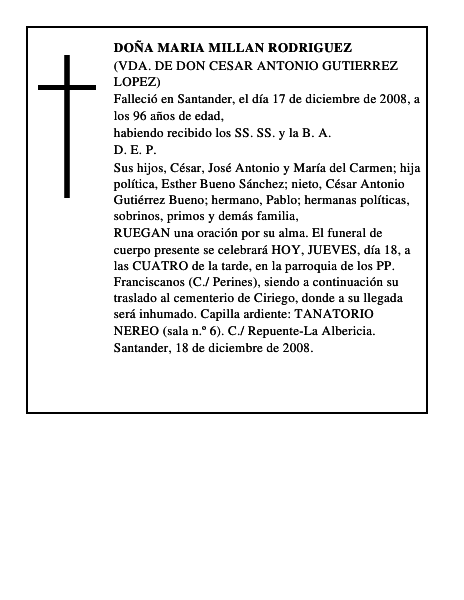 DOÑA MARIA MILLAN RODRIGUEZ