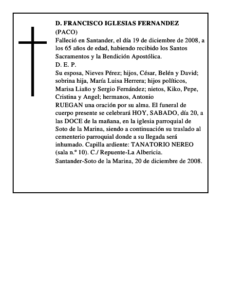 D. FRANCISCO IGLESIAS FERNANDEZ