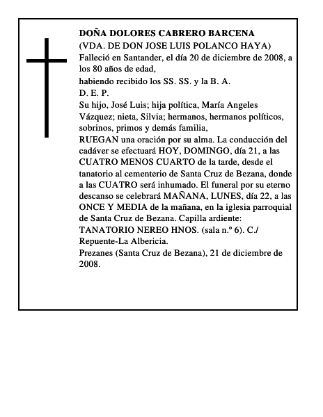 DOÑA DOLORES CABRERO BARCENA