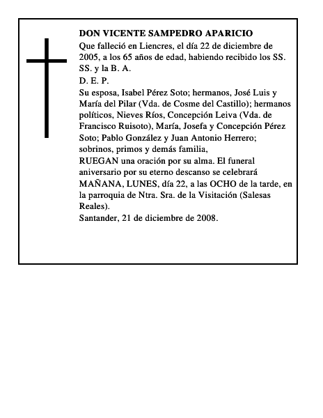 DON VICENTE SAMPEDRO APARICIO