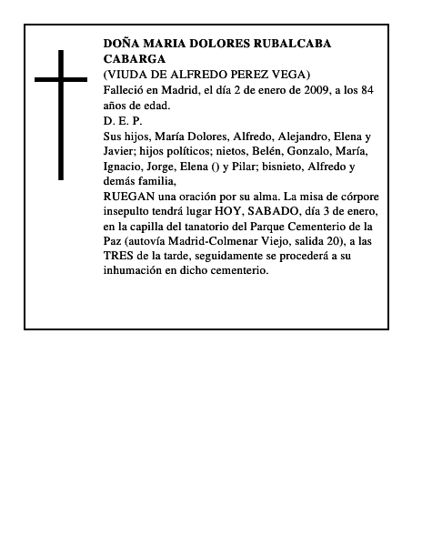 DOÑA MARIA DOLORES RUBALCABA CABARGA