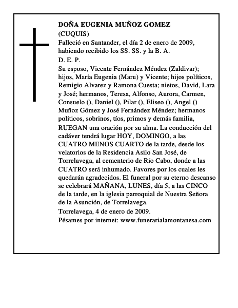 DOÑA EUGENIA MUÑOZ GOMEZ