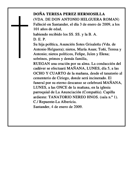 DOÑA TERESA PEREZ HERMOSILLA