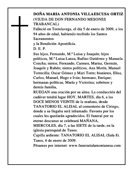 DOÑA MARIA ANTONIA VILLAESCUSA ORTIZ