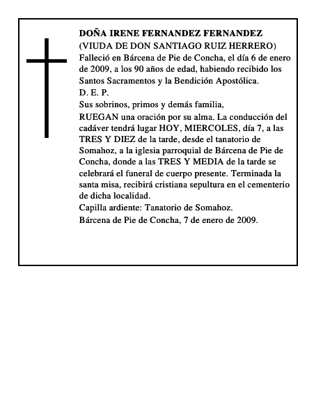 DOÑA IRENE FERNANDEZ FERNANDEZ