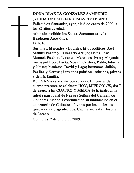 DOÑA BLANCA GONZALEZ SAMPERIO