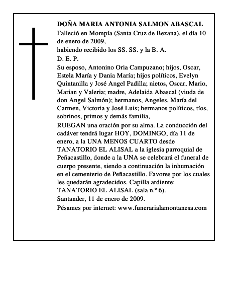 DOÑA MARIA ANTONIA SALMON ABASCAL