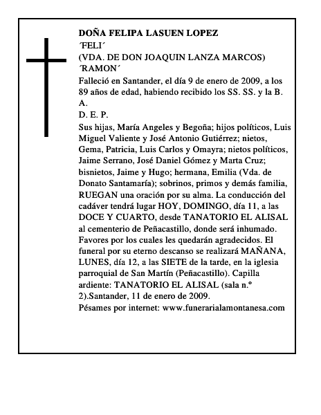 DOÑA FELIPA LASUEN LOPEZ