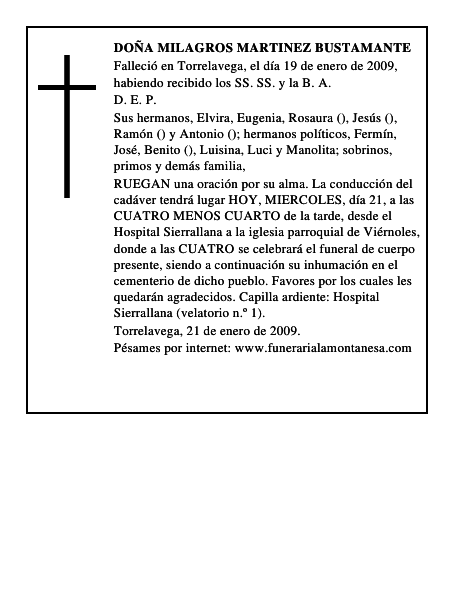 DOÑA MILAGROS MARTINEZ BUSTAMANTE