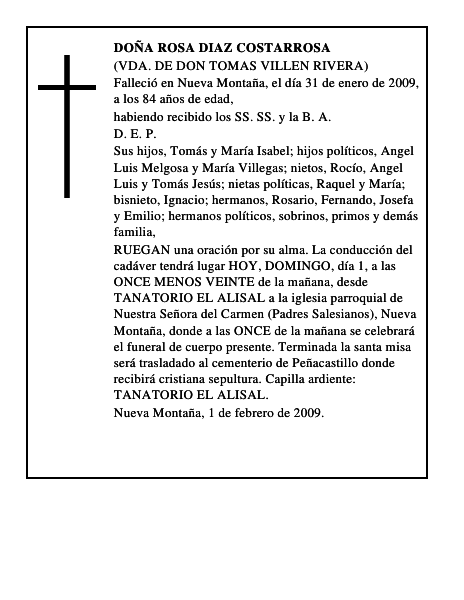 DOÑA ROSA DIAZ COSTARROSA