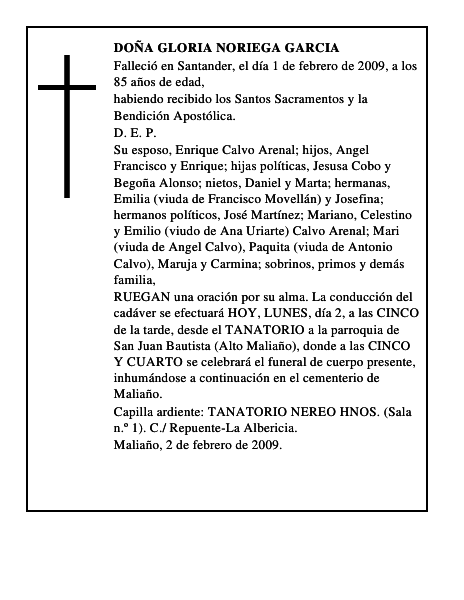 DOÑA GLORIA NORIEGA GARCIA