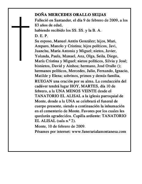 DOÑA MERCEDES ORALLO SEIJAS