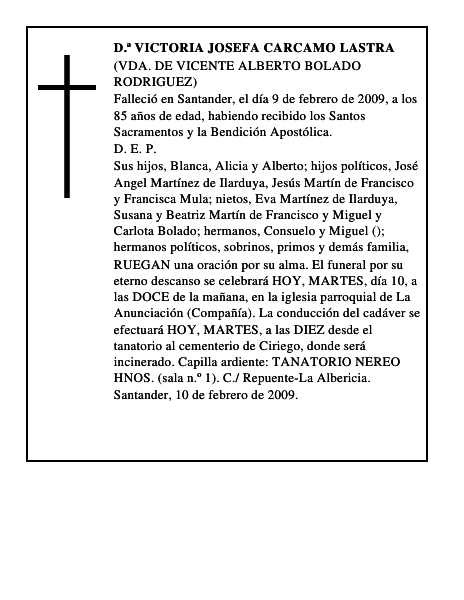D.ª VICTORIA JOSEFA CARCAMO LASTRA