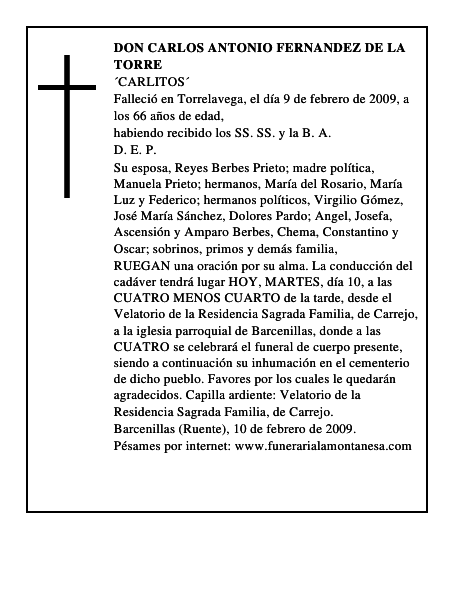 DON CARLOS ANTONIO FERNANDEZ DE LA TORRE