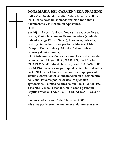 DOÑA MARIA DEL CARMEN VEGA UNAMUNO