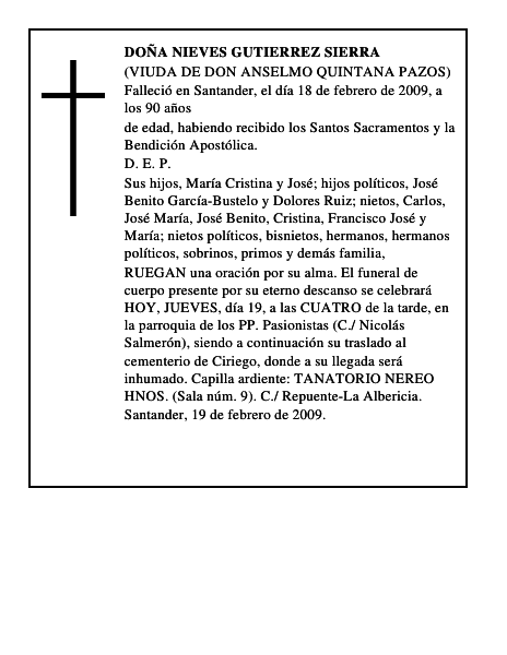 DOÑA NIEVES GUTIERREZ SIERRA