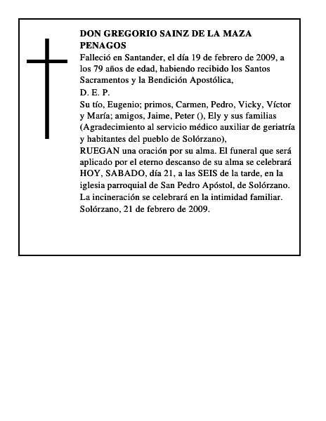 DON GREGORIO SAINZ DE LA MAZA PENAGOS