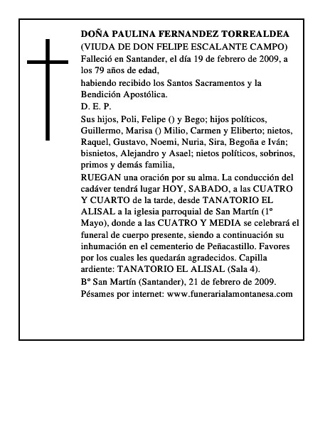DOÑA PAULINA FERNANDEZ TORREALDEA