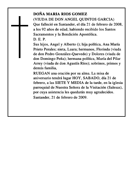DOÑA MARIA RIOS GOMEZ