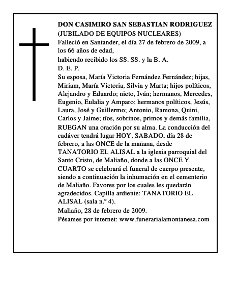 DON CASIMIRO SAN SEBASTIAN RODRIGUEZ
