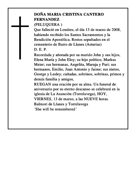 DOÑA MARIA CRISTINA CANTERO FERNANDEZ