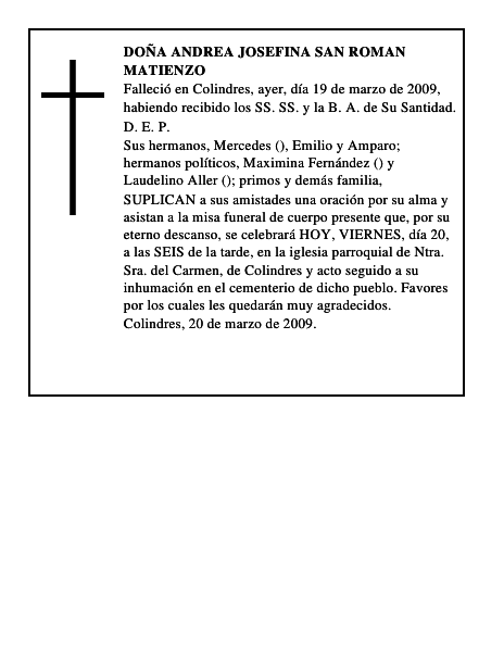 DOÑA ANDREA JOSEFINA SAN ROMAN MATIENZO